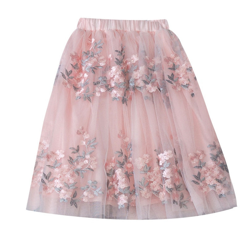 Teen Girls Skirts Embroidery Kids Sequin Skirt for Girls 2022 Summer Dance Long Skirt Princess Skirt Elastic Waist Child Clothes