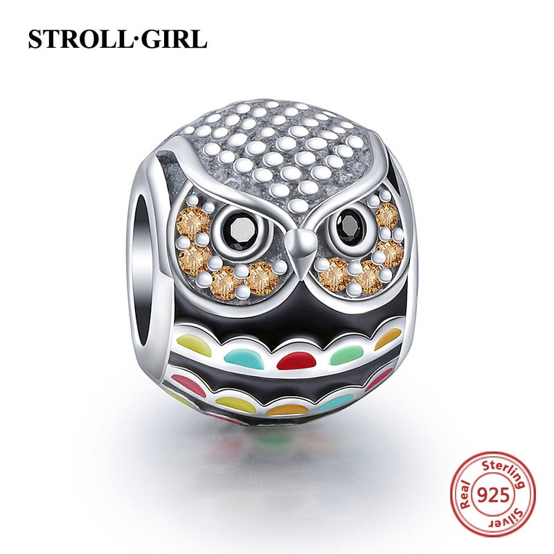 Enamel Charm Owl Pendant Charms 925 Sterling Silver Original Fit Authentic European Bracelet Beads for Women Jewelry Making Gift