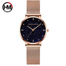 Relojes de mujer, nuevas estrellas Flash, acero inoxidable, malla de oro rosa, relojes de pulsera impermeables de cuarzo simples e informales únicos, gran oferta