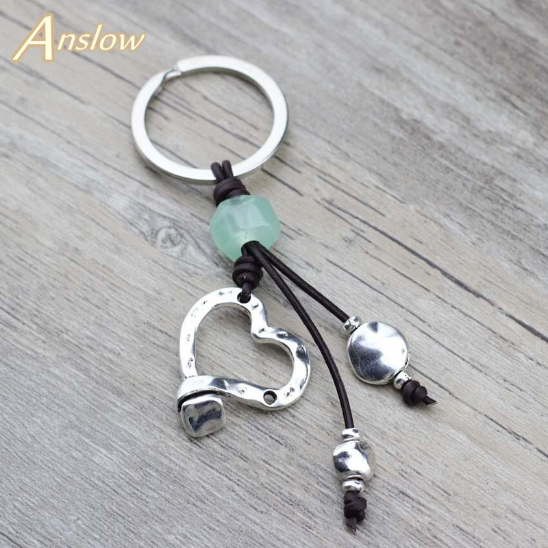 Anslow New Design Key Chains Vintage Leather Cord Handmade DIY Heart Couple Loves&#39; Key Rings For Women&#39;s Bag Key Door  LOW0010KY