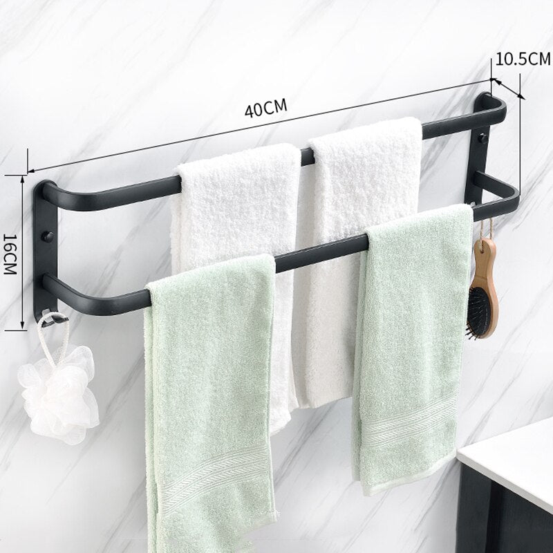 Montado en la pared Toallero Toallero Percha Espacio Aluminio Negro Toallero Bar Riel Negro mate Toallero Accesorios de baño