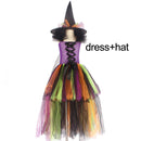 Girls Halloween Witch Tutu Dress Rainbow Trailing Tulle Kids Carnival Cosplay Party Dress Children Fancy Ball Gown Dress Costume