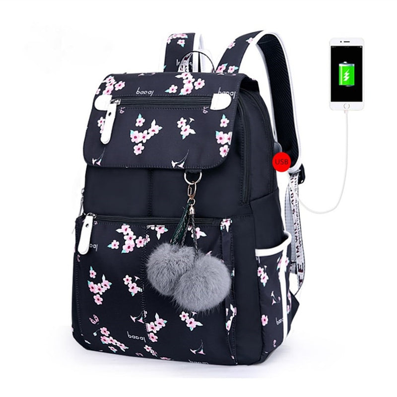 OKKID Schultaschen für Mädchen weiblicher Laptop-Rucksack USB-Rucksack Kinderrucksäcke süße Katze Schulrucksack für Mädchen Taschenpack