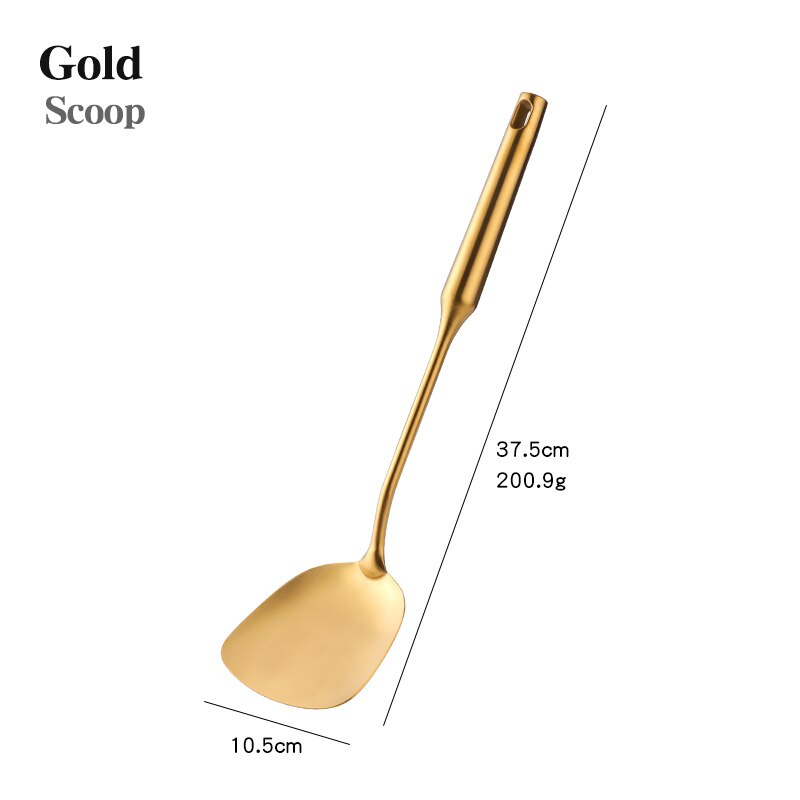 1/7 pcs Stainless Steel Kitchenware Set Long Handle Cooking Tools Matt Polish Slotted Turner Gold Kitchen Accessories Utensil