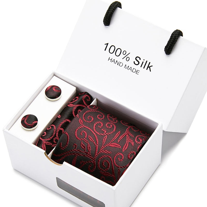 Joy Alice Hochzeit Männer Krawatten Geschenkbox Verpackung Männer Marke Luxus Krawatte Einstecktuch Seidenkrawatte Set Manschettenknöpfe Taschentuch