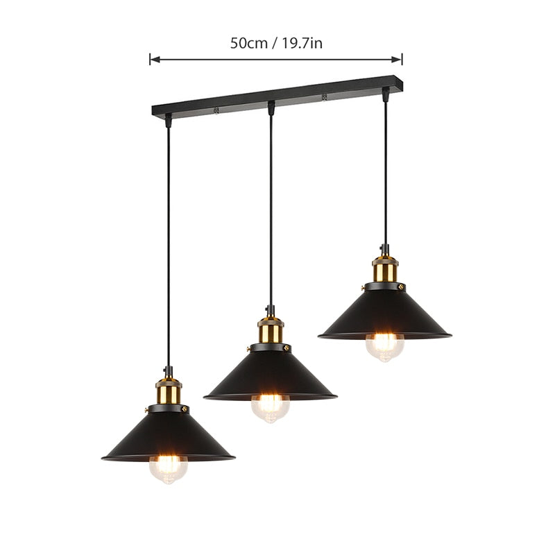 Retro Industrial Ceiling Chandeliers Iron E27 Pendant Lamps For Kitchen Bedroom Restaurant Home Black/Gold 3 Heads Hanging Light