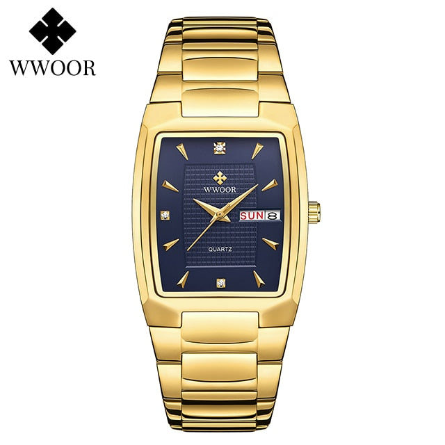 Relogio Masculino WWOOR 2022 nuevo reloj cuadrado para hombre con fecha de semana automática relojes de pulsera de cuarzo para hombre de lujo de acero inoxidable dorado