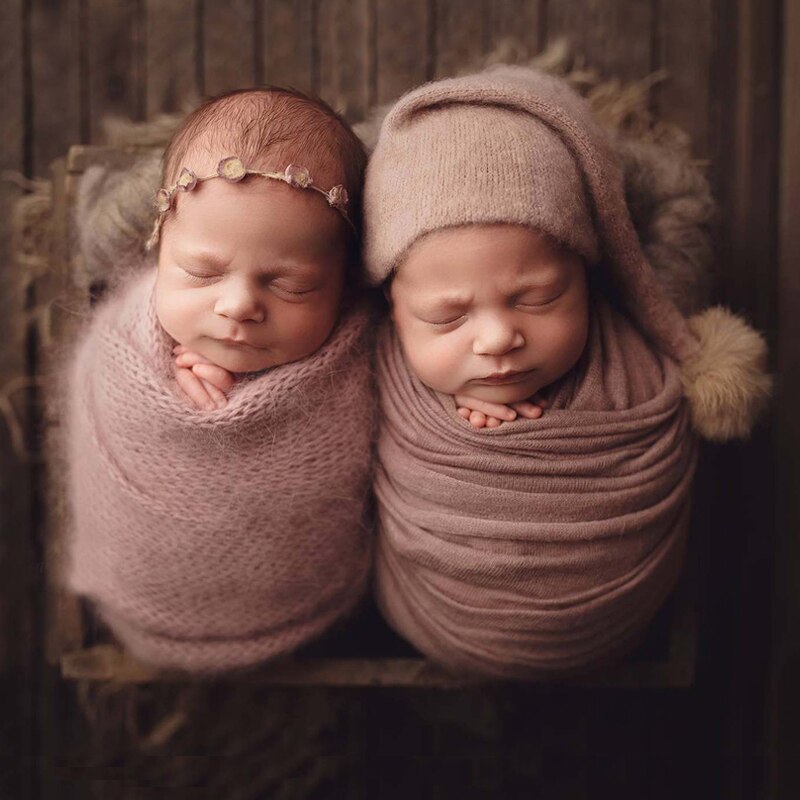 Weiche Baby-Foto-Wraps mit Hut 2er-Set Neugeborenen-Jungen-Mädchen-Fotografie-Wickeldecke-Kind-Bild-Requisiten-Zubehör