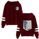 Attack on Titan Long Sleeved Striped Hooded Sweatshirt Pullover Tops Harajuku