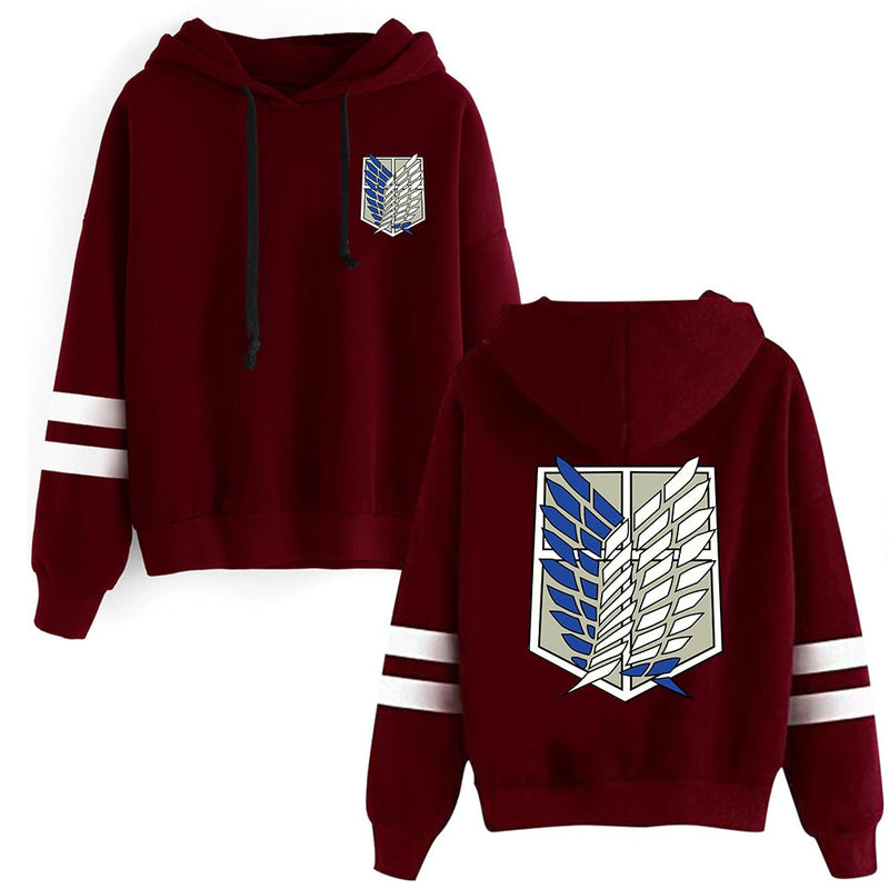 Attack on Titan Long Sleeved Striped Hooded Sweatshirt Pullover Tops Harajuku