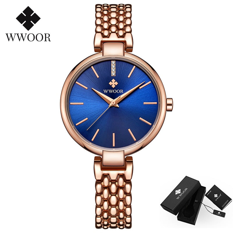 Reloj elegante WWOOR para mujer, reloj de pulsera de cuarzo con diamantes, conjunto de relojes de marca superior de lujo para mujer, reloj de pulsera, reloj femenino