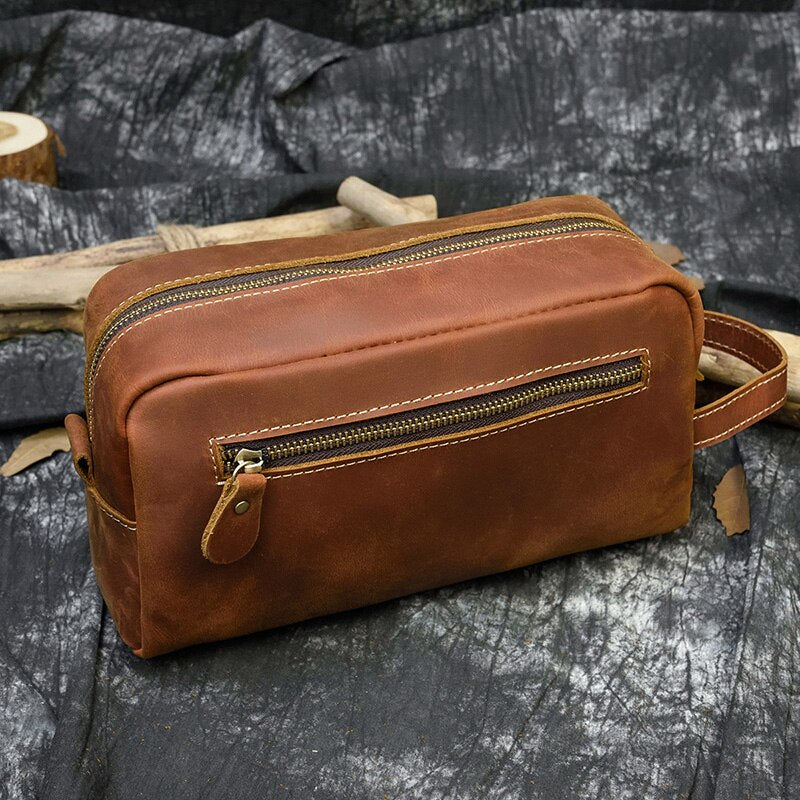 MAHEU High Quality Small Travel Bag Crazy Horse Leather Travel Wallet Storage Bag Washing Make Up Bag For Travel toiletry bag