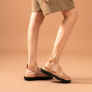 BeauToday, sandalias de piel de oveja para mujer, correa de tobillo de cuero genuino, hebilla de anillo de Metal, zapatos de plataforma de verano para mujer, hechos a mano 38123