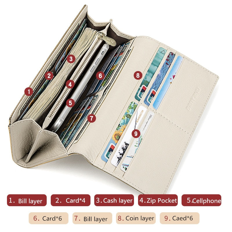 2022 New Design Women Wallets Fashion Long Phone Purse Luxury Genuine Leather Ladies Card Holder Stripe Wallet Cartera de mujer