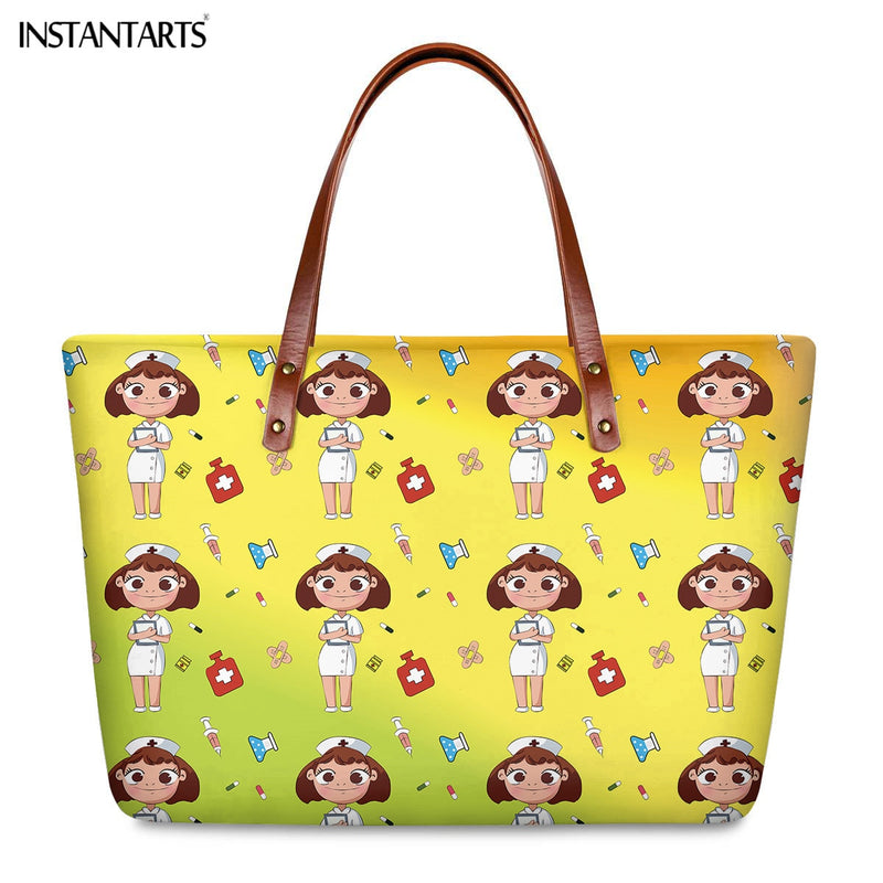 Bolsos de trabajo informales con estampado de enfermera de dibujos animados instantáneos para mujer, bolso de mano de gran capacidad, bolso de hombro de viaje a la moda paramédico de Hospital