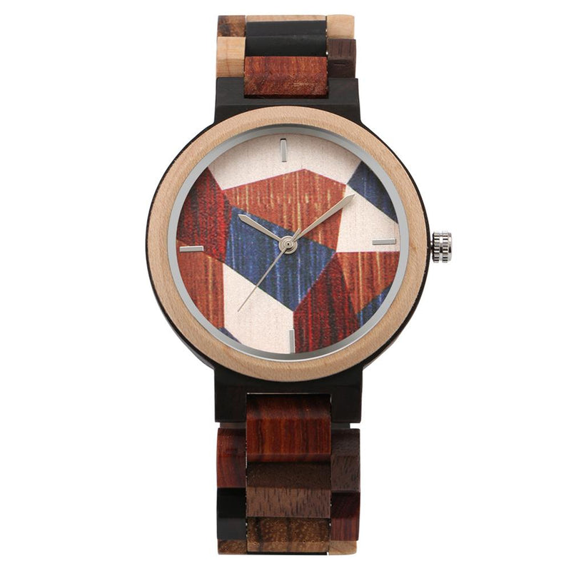 Einzigartige unregelmäßige Geometrie, Spleißen, Muster, Holzuhr, Herrenuhr, verstellbar, Mischfarbe, Retro-Armbanduhr aus Holz, Uhren Hombre