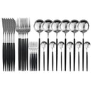 JANKNG 30-teiliges Schwarz-Gold-Geschirr-Set, Edelstahl-Besteck-Set, Kuchengabel, Löffel, Messer, Besteck, Geschirr-Set, Besteck-Set