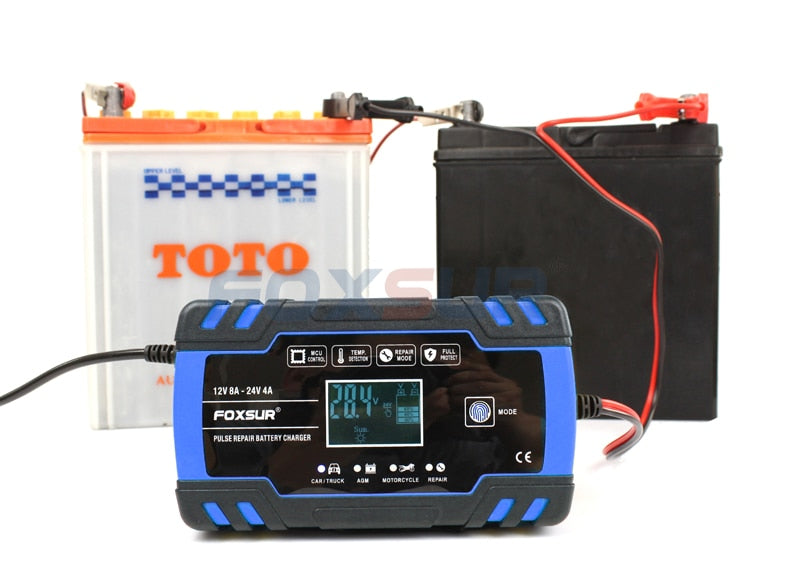 FOXSUR 12V 24V Smart Autobatterieladegerät 60AH 100AH ​​120AH 150Ah Batterieladegerät Motorclcle Batterieladegerät