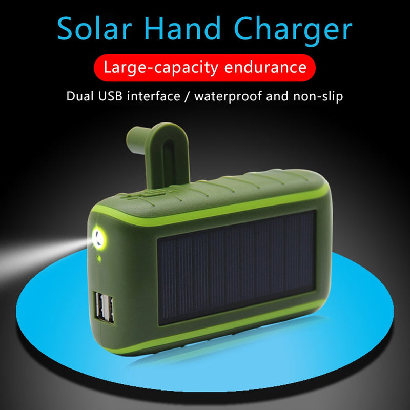 Banco de energía Solar multifunción de 6000/8000mAh, manivela de mano, alimentado por dínamo, Universal, doble USB, cargador portátil para exteriores, PoverBank