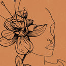 Pintura abstracta de una línea de cara de mujer, arte de pared de terracota naranja quemado, impresión en lienzo, cuadro bohemio de mediados de siglo, decoración para sala de estar