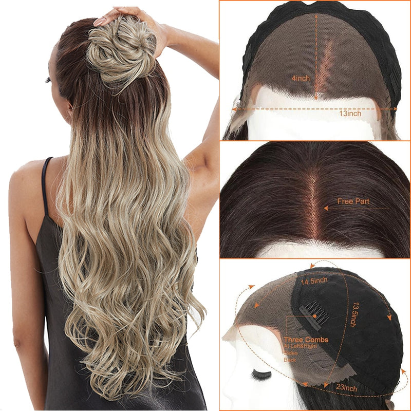 Edle synthetische Lace Front Perücke ombre blonde Perücke 30 Zoll lang gewellte Lace Front Perücke synthetische Perücken für schwarze Frauen Maycaur Perücke