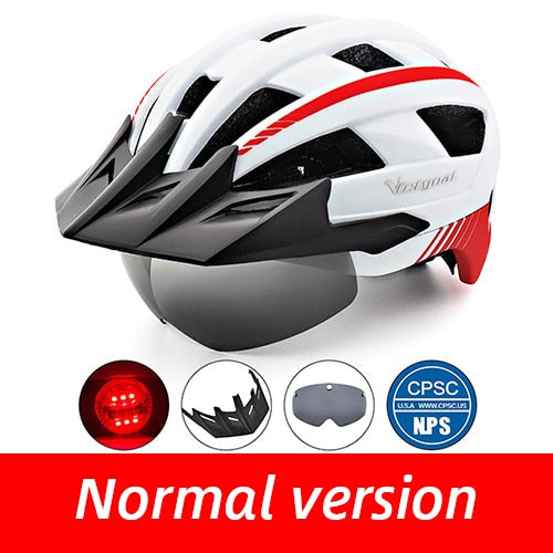 Victgoal Bicycle Helmet LED Moutain Road USB Rechargeable Light Cycling Helmet For Man Sun Visor Goggles Men MTB Bike Headgear