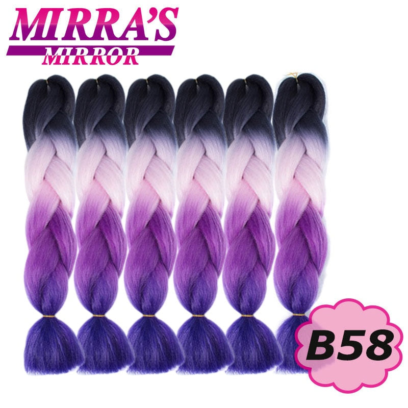 24inch Jumbo Braids Synthetic Hair For Box Braid Ombre Braiding Hair Extensions Three Tone Black Brown Blue Pink Mirra’s Mirror