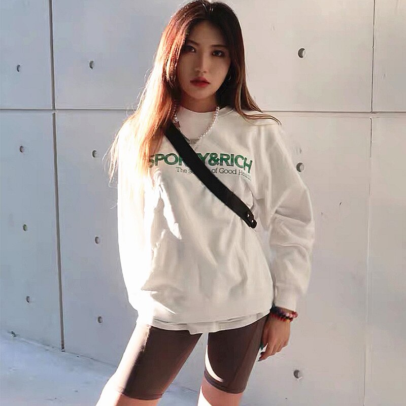 Calelinka American Vintage Style Letters Print White 80s 90s Women Pullover Round Neck Cotton Loose Sprot Lover Sweatshirts