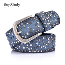 SupSindy woman belts Star geometric rivet pin buckle PU belt for women European fashion top quality faux leather strap for jeans