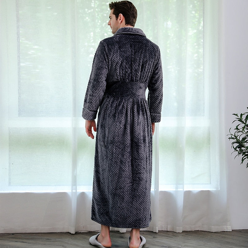 Herren Winter Plus Größe Lang Korallen Fleece Bademantel Kimono Warmer Flanell Bademantel Herren Gemütliche Roben Nacht Nachtwäsche Damen Morgenmantel