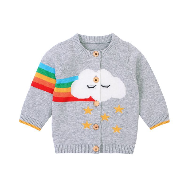 Children Kids Sweater Autumn Baby Boy Girl Clothes Cardigan Cartoon Rainbow Print Knitted Cotton Casual Outerwear Clothes