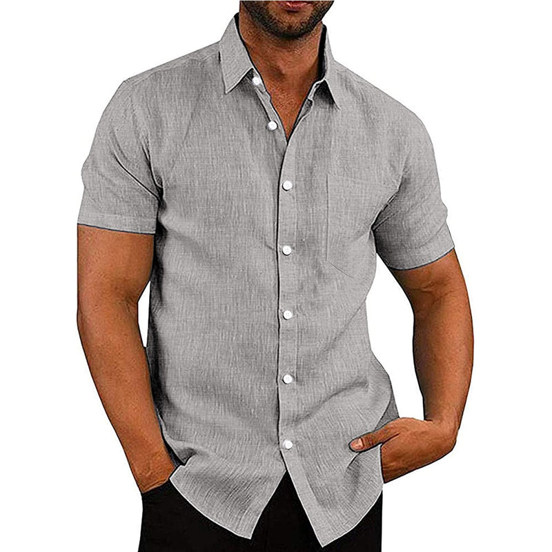 Men's Casual Cotton Linen Shirts Summer Short Sleeve Linen Turn-Down Collar Shirts Handsome Men Shirts