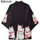 Bebovizi Japan Style Kleidung Herren Sommer Streetwear Cat Print Kimono Cardigan Mandarin Robe Herren Unisex Japanese Trend Kimonos