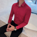 40kg-75kg Kleine asiatische Größe Fashion New Herrenhemd Korea Styles Langarm Slim Fit Gelb Grün Weiß Casual Social Shirts