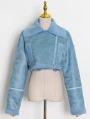 VGH Koreanische Mode Patchwork PU Leder Colorblock Jacke Für Frauen Reverskragen Langarm Reißverschluss Mäntel Weibliche Winterkleidung