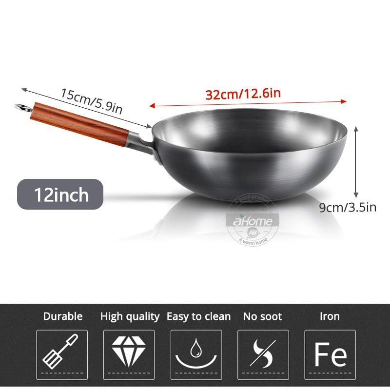 Chinese Traditional Handmade Iron Wok Non-stick Pan Non-coating Gas and Induction Cooker Cookware Kitchen pot  pans