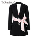 TWOTWINSTYLE Colorblock Casual Damen Herbst Mantel gekerbte Langarm Patchwork Diamant dünner weiblicher Blazer 2022 Herbstkleidung