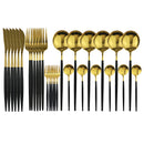 JANKNG 30-teiliges Schwarz-Gold-Geschirr-Set, Edelstahl-Besteck-Set, Kuchengabel, Löffel, Messer, Besteck, Geschirr-Set, Besteck-Set