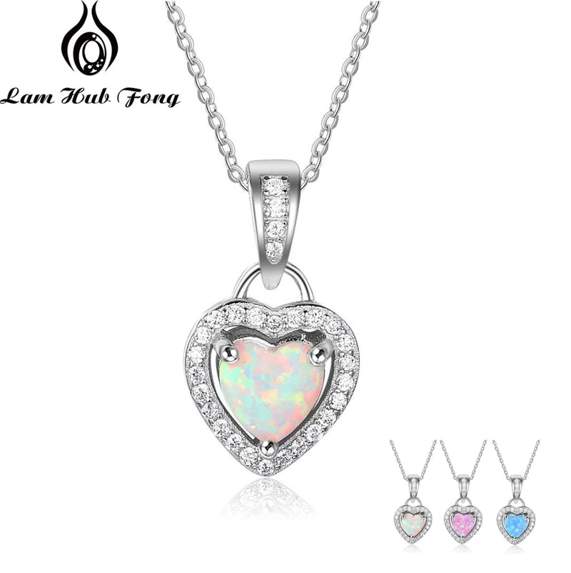 Collares de Color plateado en forma de corazón blanco rosa azul ópalo collares y colgantes con Zirconia cúbica joyería de moda regalo para mujer