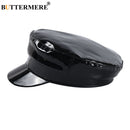 BUTTERMERE Lackleder Military Style Cap Damen Schwarz Matrosenmütze Frau Captain Cap Herbst Winter High Fashion Hüte