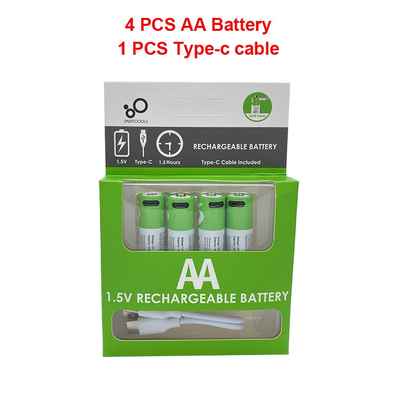 Neue Original AA 1,5 V 2600 mWh USB wiederaufladbare Li-Ion-Batterie für Fernbedienung Maus kleiner Lüfter Elektrische Spielzeugbatterie + Kabel