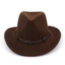 Western Cowboy Cowgirl Fedora Hats with Leather band Men Women Wide Brim Sunhat Felt Jazz Panama cap Trilby Party Fedoras