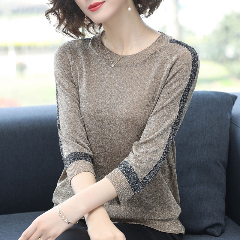 Women Spring Autumn Style Pullover Sweater Lady Casual V-Neck Half Sleeve Loose Knitted Pullover Tops Sweater ZZ0244