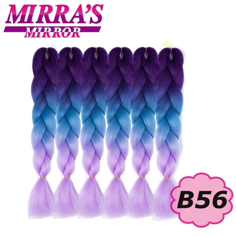 24inch Jumbo Braids Synthetic Hair For Box Braid Ombre Braiding Hair Extensions Three Tone Black Brown Blue Pink Mirra’s Mirror