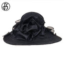 FS Schwarz Weiß Elegant Damen Kirchenhüte Für Damen Blumen Große Krempe Organza Hut Strand Sonne Kentucky Derby Hut Fedora
