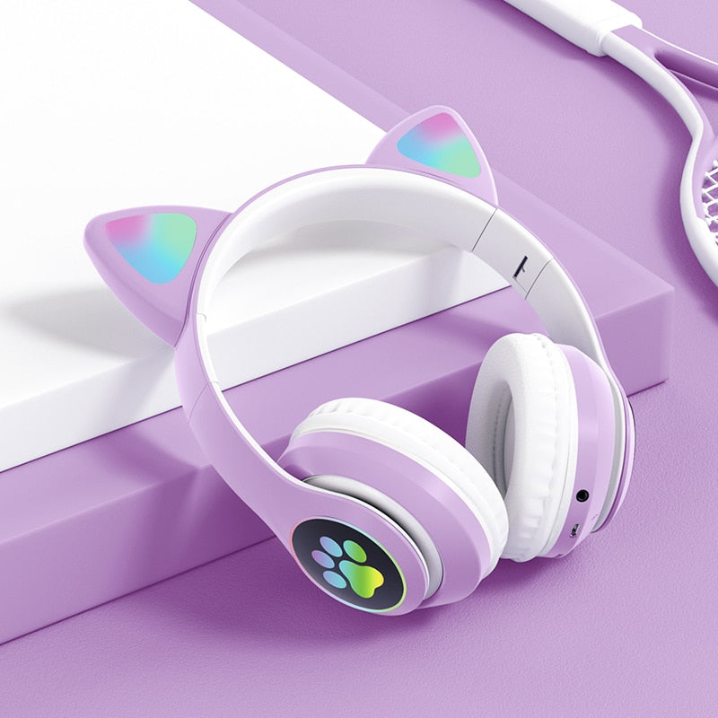Cat Ear Wireless Kopfhörer Bluetooth 5.0 RGB Kopfhörer Bass Noise Cancelling Erwachsene Kinder Mädchen Headset Unterstützung TF-Karte Mic
