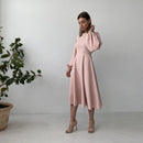 CHURSES Sexy rückenfreies Midikleid mit Laternenärmeln, O-Ausschnitt, Herbstfalten, A-Linie, Mode, Party, Nachtclub, lange Kleider für Frauen