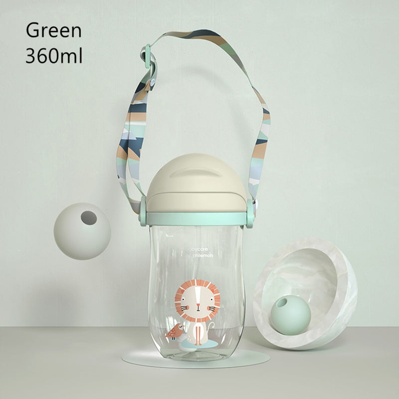 BC Babycare Baby Sippy Cup Kids Learning 360° Drinking Water Baby Bottle Leakproof V-Straw Anti-choked Handle/Shoulder Strap Cup