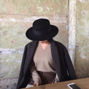 VRIGINER Hochwertiger Herbst-Winter-Fedora-Hut für Damen, Mode, große Frauen, 100 % Wollhut, flacher Damenhut mit breiter Krempe für den Winter