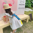 Humor Bär Sommer neue ärmellose süße Mädchen Kleid Kleinkind Kind Prinzessin Party Kleid Druck zurück Schleife Baby Kinderkleidung